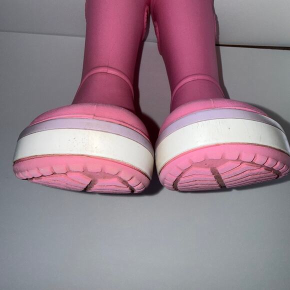 CROCS Pink Rain Boots Kids J 1 play condition dmg - Picture 6 of 12